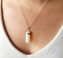 BeadyBoutique Stonehenge Necklace - Silver - White Opal