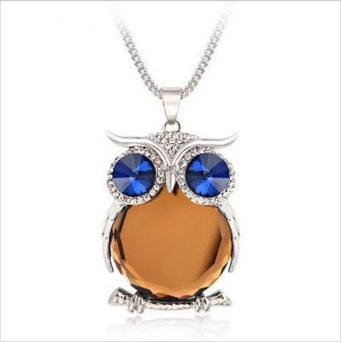 Owl Collection Silver and Swarovski Crystal Featuring BLUE Eyes Orange Belly