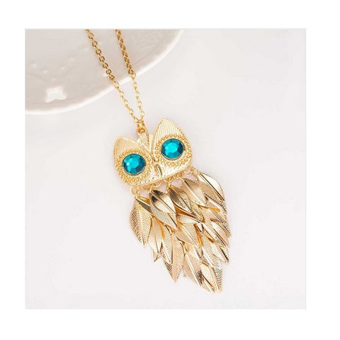 Owl Collection Gold with Aqua Crystal Eyes