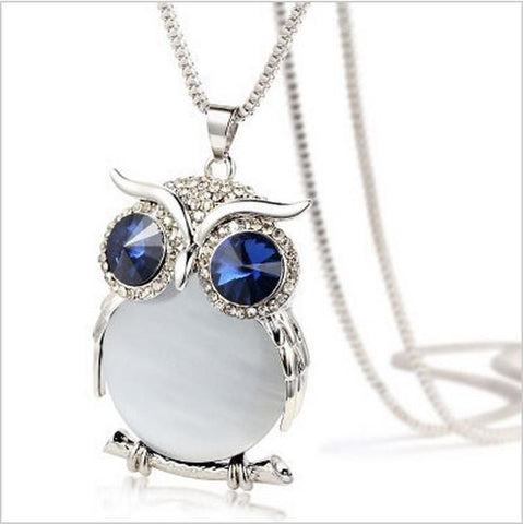 Owl Collection Silver and Crystals Crystal Featuring BLUE Eyes White Belly