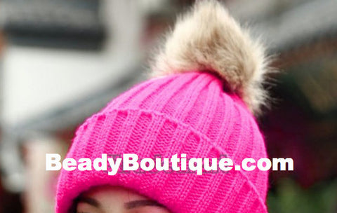 Tight Knitted Skull Pom Beanie - Pink