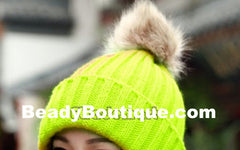 Tight Knitted Skull Pom Beanie - Yellow