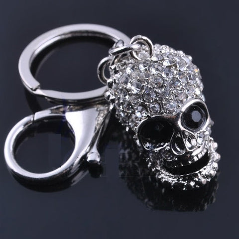 Beady Silver Crystal Skull Keychain and Bag Charm Combo